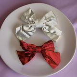 Satin Bow Clip Grey + Maroon (Set of 2) - B22